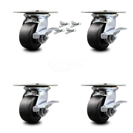 Service Caster 4 Inch Polyolefin Caster Set with Ball Bearing and Brakes/Swivel Locks SCC SCC-35S420-POB-SLB-BSL-4